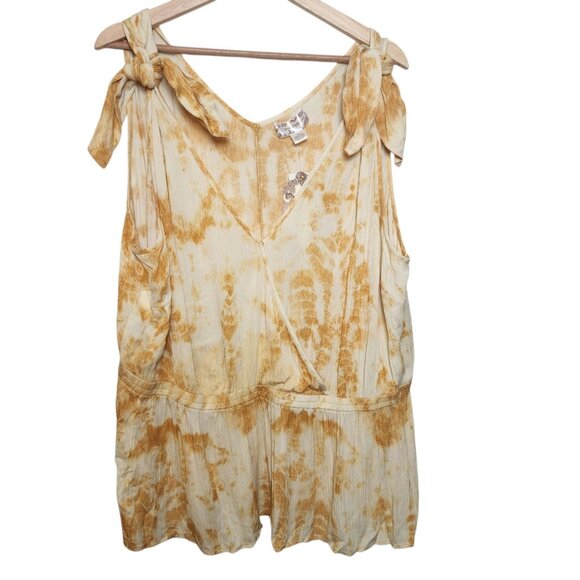 Band of Gypsies Tops - Band Of Gypsies 2X Blouse Sleeveless Gold Yellow Tie Dye Peplum Ruffles Boho NWT